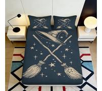 3D Printed Magic Theme Fitted Sheet Microfiber Bedroom Bedding Deep Pocket Non-Slip Magic Stars Mattress Fitted Cover Full Wrap Washable for All Ages 180x200x25cm