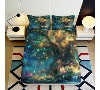 3D Printed Magic Tree Fitted Sheet Microfiber Deep Pocket Non-Slip Bedroom Bedding Forest Tree Mattress Fitted Cover Washable 140x200x25cm