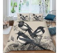 3D Printed Magpie birds Quilt Cover Premium Polyester Black white avian art style Bedding Cover Easy Care Quick Drying for Housewarming Gift New Homeowners Use King（220x240cm）