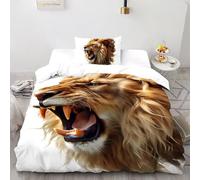 3D Printed Majestic Lion Duvet Cover Wild Land Animal Bedding Set 2 Pieces Soft Microfiber with Pillowcases,Hidden Zipper for Junior Collection Single（135x200cm） Room Decor