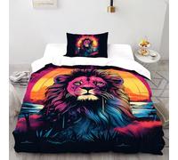 3D Printed Majestic Lion Duvet Cover Wild Land Animal Bedding Set 2 Pieces Soft Microfiber with Pillowcases,Hidden Zipper for Kid Teens Single（135x200cm） Modern Home Decor