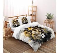 3D Printed Majestic Lion Duvet Cover Wild Land Animal Bedding Set 3Pcs Luxury Microfiber with Pillowcases,Hidden Zipper for Junior Collection King（220x240cm） Room Decor
