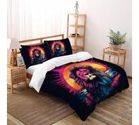 3D Printed Majestic Lion Quilt Cover Wild Land Animal Bedding Set 3 Pieces Luxury Microfiber with Pillowcases,Hidden Zipper for Kid Teens King（220x240cm） Room Decor
