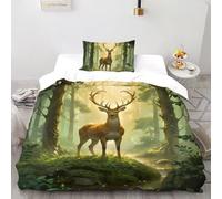 3D Printed Majestic Stag Duvet Cover Wild Land Animal Bedding Set 2 Pieces Luxury Microfiber with Pillowcases,Hidden Zipper for Boys And Girls Single（135x200cm） Room Decor