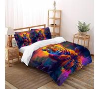 3D Printed Majestic Tiger Duvet Cover Wild Land Animal Bedding Set 3 Pieces Soft Microfiber with Pillowcases,Hidden Zipper for Boys And Girls Super King（260x220cm） Room Decor