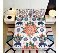 3D Printed Mandala Elephant Floral Fitted Sheet Microfiber Deep Pocket Bedding Mandala Mattress Fitted Cover Non-Slip Washable for Home 120x200x25cm