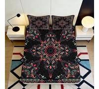 3D Printed Mandala Floral Fitted Sheet Microfiber Soft Breathable Abstract Geometric Bed Cover for Bedroom Decor Mattress Protection 90x200x25cm