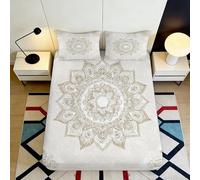 3D Printed Mandala Pattern Fitted Sheet Microfiber Soft Beige Boho Sun Flower Bed Cover Bedroom Decor Mattress Protector 90x200x25cm