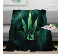 3D Printed Marijuana leaf Bedding Blanket Microfiber Ultra Soft Warm Bedding Green plant design Couch Blanket Wrinkle Resistant Machine Washable for Adults Couples Households 80×90inch(200x230cm)