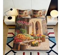 3D Printed Market Street Scene Fitted Sheet Microfiber Non-Slip Vegetable Flower Mattress Cover Bedroom Decor 90x200x25cm