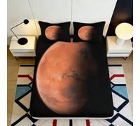3D Printed Mars Planet Fitted Sheet Microfiber Soft Touch Red Astronomy Bed Cover for Bedroom Guest Room Decor 90x200x25cm
