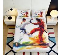 3D Printed Martial Arts Fitted Sheet Microfiber Deep Pocket Non-Slip Bedroom Bedding Warrior Mattress Fitted Cover Home Protection 200x200x25cm