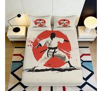 3D Printed Martial Arts Fitted Sheet Microfiber Deep Pocket Non-Slip Bedroom Martial Arts Mattress Fitted Cover Washable for Adults Teenagers 140x200x25cm