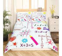 3D Printed Mathematical Equation Double Duvet Cover Scientific Style Duvet Sets Soft Breathable Microfibre 3Pcs Bedding 200x200 with Hidden Zipper Closure and 2 Pillowcases 50x75 4053-C