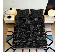 3D Printed Mathematics Formula Fitted Sheet Microfiber Black Geometric Science Bed Cover for Bedroom Dorm Mattress Protection Decor 90x200x25cm