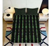3D Printed Matrix Code Fitted Sheet Microfiber Soft Black Green Binary Bed Cover for Bedroom Dorm Decoration 90x200x25cm