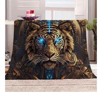 3D Printed Mechanical Tiger Flannel Fleece Blanket （270GSM） Tech Style Super Cozy 270x230 cm King Size Fade Resistant Home Decor Gift - Machine Washable