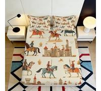 3D Printed Medieval Castle Fitted Sheet Microfiber Soft Horse Knight Bed Cover for Bedroom Dorm Decor Protection 90x200x25cm