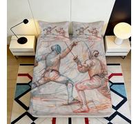 3D Printed Medieval Knight Fitted Sheet Microfiber Deep Pocket Non-Slip Elastic Hem Battle Art Mattress Fitted Cover for Bedroom Teens Adults 180x200x25cm