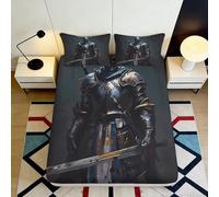 3D Printed Medieval Knight Fitted Sheet Microfiber Soft Durable Sword Armor Mattress Cover for Bedroom Youth Adult Decor 90x200x25cm