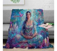 3D Printed Meditation woman Soft Throw Microfiber Ultra Soft Warm Bedding Fantasy spiritual art Couch Blanket Wrinkle Resistant for Young Adults Renters Office Workers Students 40x50inch(100x130cm)