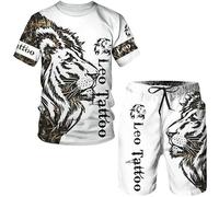 3D Printed Men's T-Shirt and Shorts Set with Animal Lion and Tiger Pattern Short Sleeve Sportswear Set 2-Piece Sportswear Set, 11, XXXXL