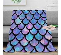 3D Printed mermaid scales Bed Throw Microfiber Warm Soft Bedding Durable galaxy pattern design Travel Blanket Compact Portable Non Pilling for Campers Travellers Families 40x50inch(100x130cm)