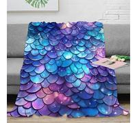 3D Printed mermaid scales Bedding Blanket Microfiber Ultra Soft Warm Bedding fantasy shimmer design Bed Throw Compact Portable Non Pilling for Travellers Campers Families 80×90inch(200x230cm)