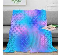 3D Printed mermaid scales Living Room Throw Microfiber Warm Soft Bedding Cosy fantasy gradient design All Season Blanket Machine Washable for Couples Families Households 80×90inch(200x230cm)