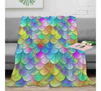 3D Printed mermaid scales Living Room Throw Soft Warm Bedding Cosy colorful fantasy design All Season Blanket Machine Washable No Shedding for Travellers Campers Families 40x50inch(100x130cm)