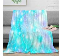 3D Printed mermaid scales Thermal Blanket Microfiber Warm Thermal Bedding Soft fantasy aquatic design Nap Blanket Lightweight for Office Workers Students Teens Young Adults 70×80inch(180x200cm)
