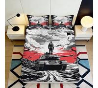 3D Printed Military Tank Fitted Sheet Microfiber Non-Slip Deep Pocket Battle Scene Mattress Fitted Cover Full Wrap Washable for Adults Youth 160x200x25cm