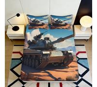 3D Printed Military Tank Fitted Sheet Microfiber Soft Anti-Slip Camouflage Battlefield Bed Cover Bedroom Decor 90x200x25cm