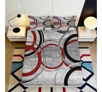 3D Printed Modern Abstract Circles Fitted Sheet Microfiber Soft Red Grey Black Bed Cover for Bedroom Guest Room Decor 90x200x25cm