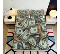 3D Printed Money Stack Fitted Sheet Microfiber Soft Bedroom Decor Dollar Bill Bed Cover Non-slip Washable 90x200x25cm