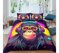 3D Printed Monkey Duvet Cover, Microfiber Bedding Cover Hidden Zipper for