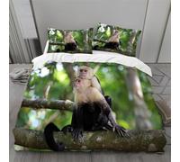 3D Printed Monkey Duvet Cover Sets Wild Animals Bedding Double Bed Set 3 Piece Microfiber Quilt Cover 200x200 cm with Zipper Closure und 2 Pillowcases for Kids Teens Adults Bedroom Decor A/2824