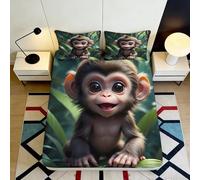 3D Printed Monkey Fitted Sheet Microfiber, Bed Cover, Non-slip Home