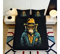 3D Printed Monkey Fitted Sheet, Microfiber Bed Cover, Non-slip, Home Decor