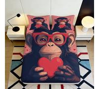 3D Printed Monkey Fitted Sheet, Microfiber Bed Cover, Non-slip Home Decor