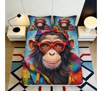 3D Printed Monkey Fitted Sheet, Microfiber Bed Cover, Non-Slip, Home Decor