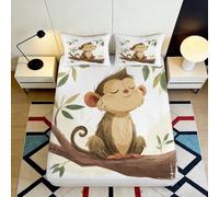 3D Printed Monkey Fitted Sheet, Microfiber Bed Cover, Non-slip, Home Decor