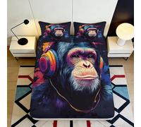 3D Printed Monkey Fitted Sheet, Microfiber Bed Cover, Non-Slip Home Decor