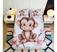 3D Printed Monkey Fitted Sheet, Microfiber Bed Cover, Non-Slip, Home, Soft