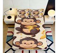 3D Printed Monkey Fitted Sheet, Microfiber Bed Cover, Soft, Non-slip, Home