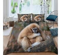 3D Printed Monkey King Size Duvet Cover Set 3 Piece Microfibre Bedding Set Wild Animals Quilt Cover 230x220 cm with 2 Pillowcases 50x75 cm and Zipper Closure j.2801