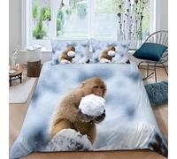 3D Printed Monkey Super King Size Duvet Cover Sets Soft Microfibre Wildlife 3 Piece Bedding Sets Quilt Cover 260x220 cm with Zipper Closure and 2 Pillowcases E.1434