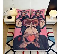 3D Printed Monkey Theme Fitted Sheet Microfiber Non-Slip Deep Pocket Bedroom Bedding Monkey Mattress Fitted Cover Washable Mattress Protection 90x200x25cm