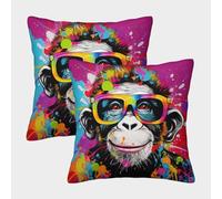 3D Printed Monkey Throw Pillow Covers Pop Art Square Throw Pillow Decorative Super Soft Pack of 2 for Patio,Couch, Tent, Balcony And Sofa 45x45cm