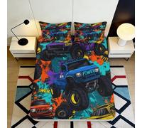 3D Printed Monster Truck Fitted Sheet Microfiber Deep Pocket Non-Slip for Bedroom Bedding Cartoon Car Mattress Fitted Cover Washable for Adults Teens 160x200x25cm